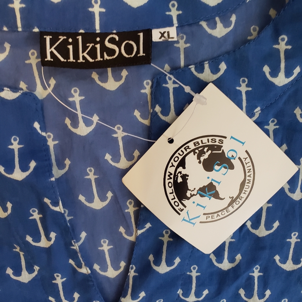 SOLD KikiSol Blue/ White Anchor Print Women's Top/ Coverup XL - Picture 8 of 8